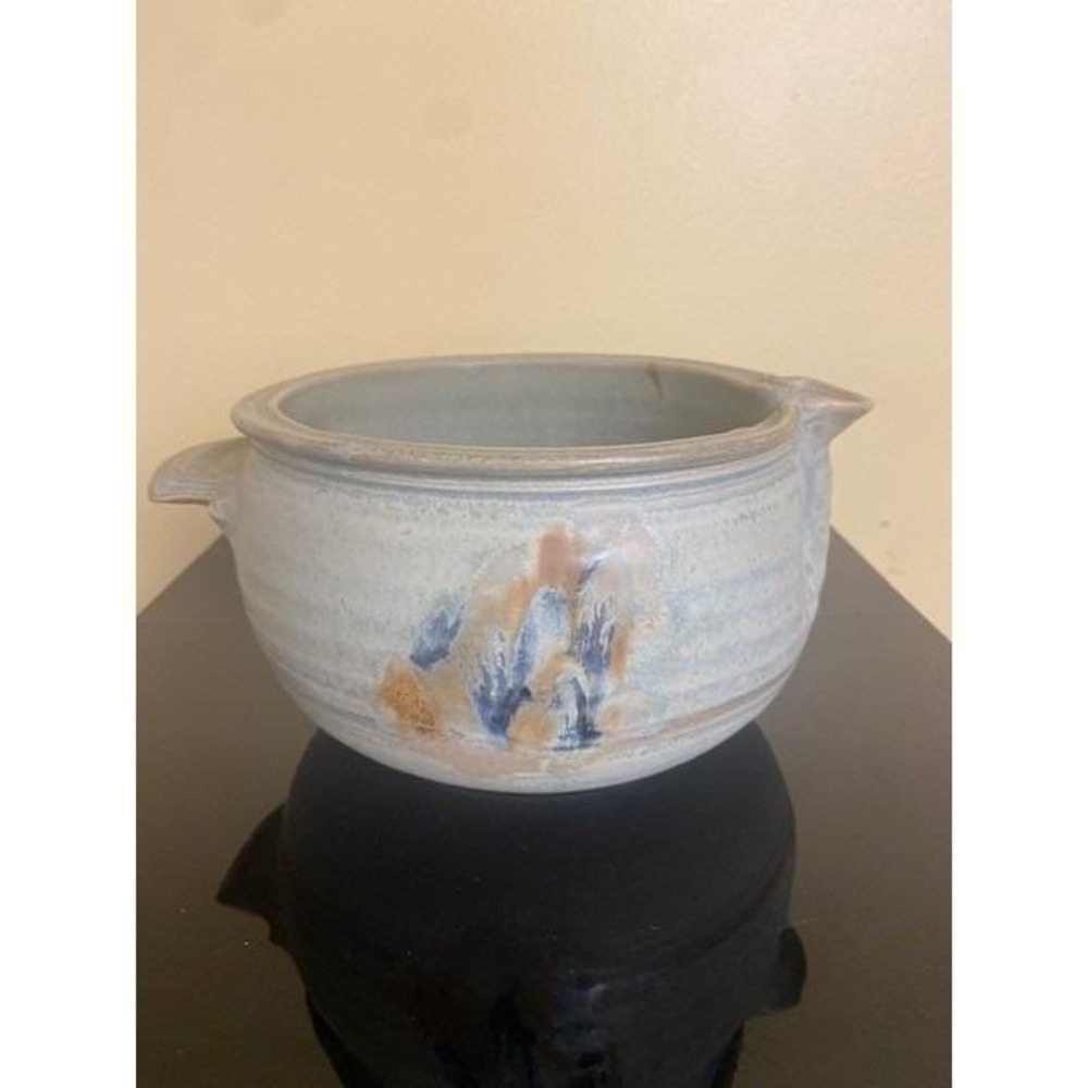 Sanger Studio Pottery Canada Stoneware Bowl Abstract Glaze Pour Spout Handle